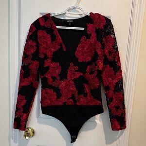 Express Black and Red Lace Bodysuit